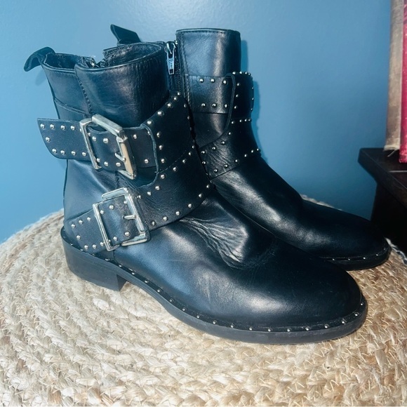 Charles David Leather Studded Moto Boots - Picture 4 of 11